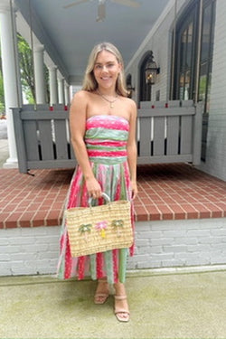 Tube Pleated Print Long Dress