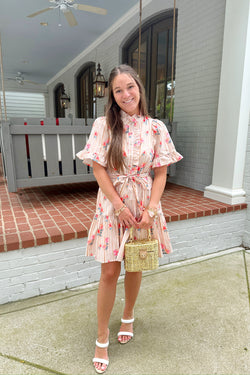 Floral and Stripe Ruffle Dress