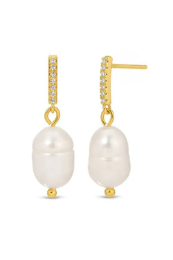 Dazzling Pave Bar and Pearl Drop Earrings