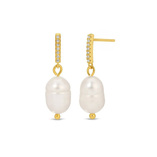 Dazzling Pave Bar and Pearl Drop Earrings