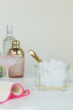 24 oz. Textured Glass Ice Bucket with Tongs