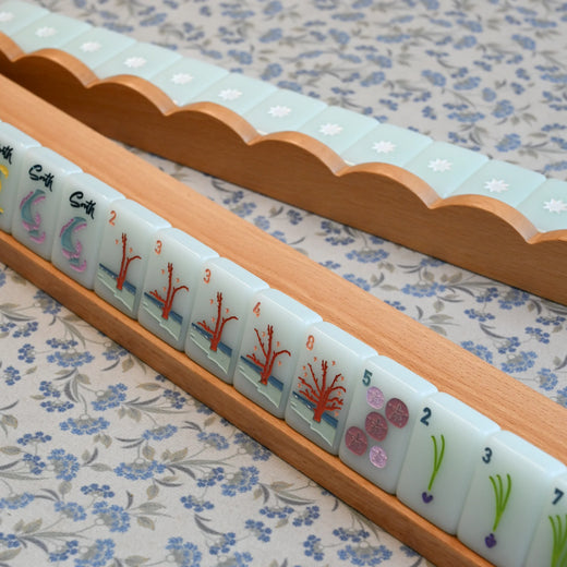 Golden Grain Beechwood Mahjong Rack and Pusher, Set of 4