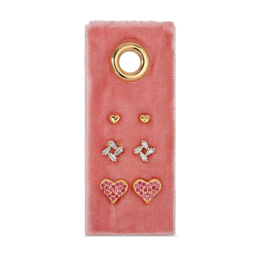 Pink Pave Heart Velvet Stud Gift Set