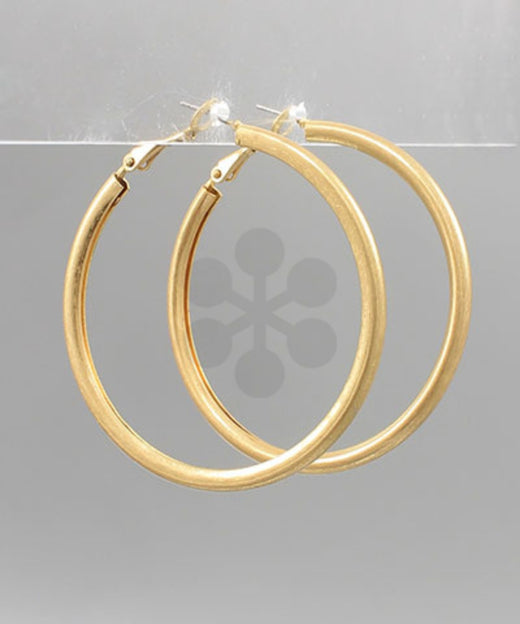 Round Worn Gold Tube Hoops