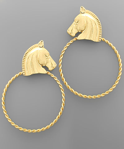 Horse Head & Circle Earrings