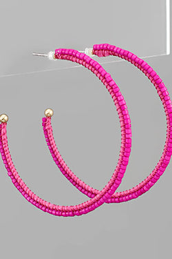 Pink Beaded Hoop Earrings