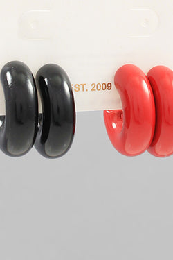 Red and Black Chunky Hoop Earrings Set