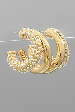 Pearl Beads Double Hoops