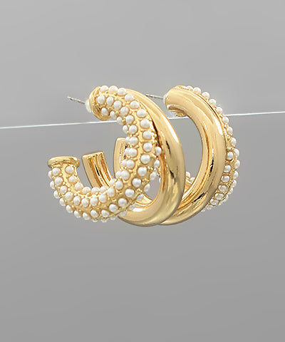 Pearl Beads Double Hoops