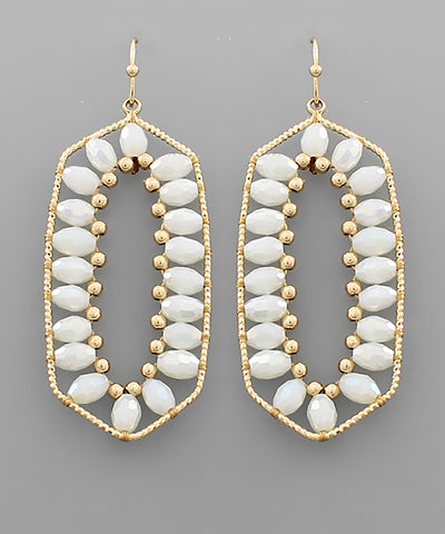 Glass Bead & Metal Hexagon Earrings