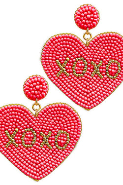 Beaded XOXO Heart Earrings