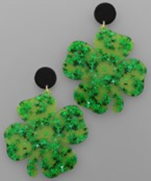 St. Patrick's Glitter Clover Earrings