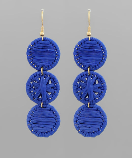 Linked 3 Circle Raffia Drop Earrings