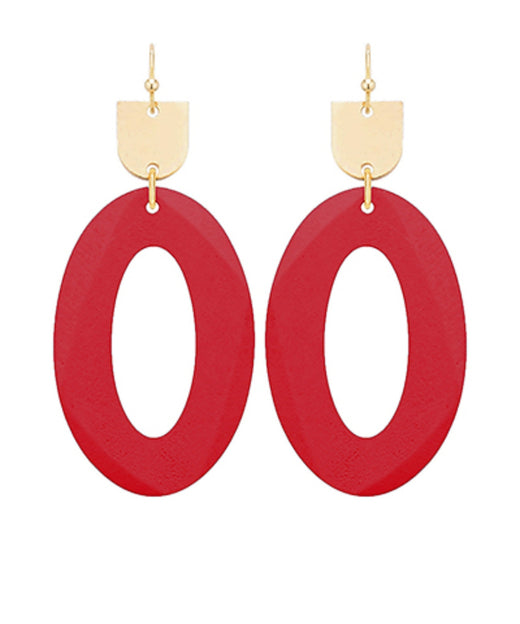 Wood Oval Faceted Dangle Earrings