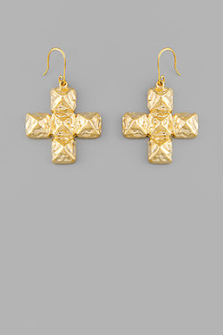 Texture Brass Cross Earrings