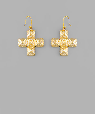 Texture Brass Cross Earrings