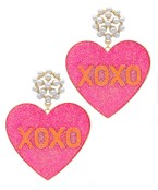 Pearl & "XOXO" Heart Epoxy Glitter Earrings