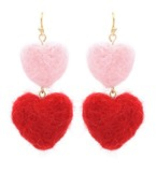 Fluffy Heart 2 Drop Earrings