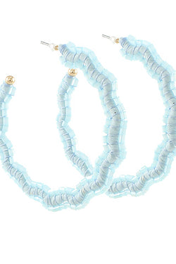 Wavy Circle Bead &amp; Raffia Hoops