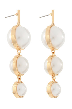 Gold Frame 3 Size Round Pearl Earrings