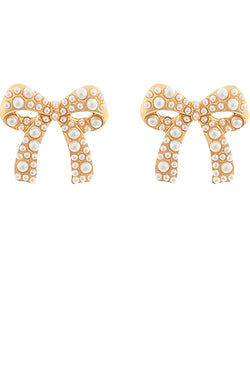 Pave Pearl Bead Ribbon Earrings