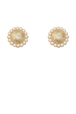 Textured Gold and Pearl Stud Earrings