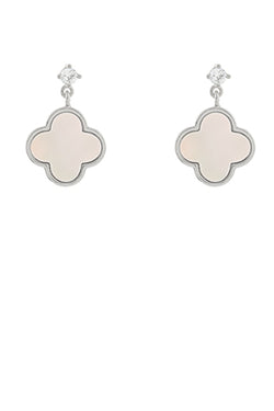 Pave CZ & MOP Clover Dangle Earrings