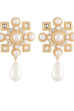 Pave Flower Pearl Earrings