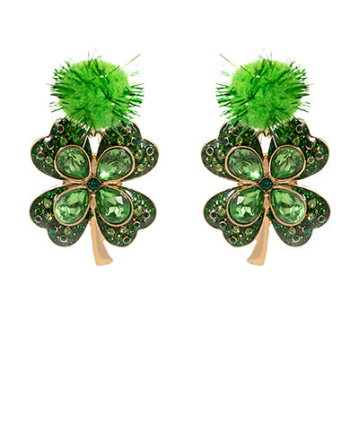 Shamrock & Pom Pom Glitter Earrings