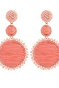 Floral Round Raffia Drop Earrings