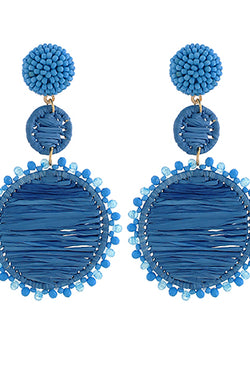 Floral Round Raffia Drop Earrings
