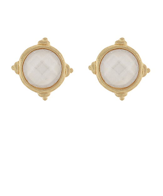Faceted Round Stone Earrings