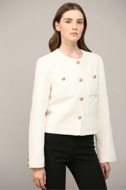 Front Patch Pocket Tweed Jacket