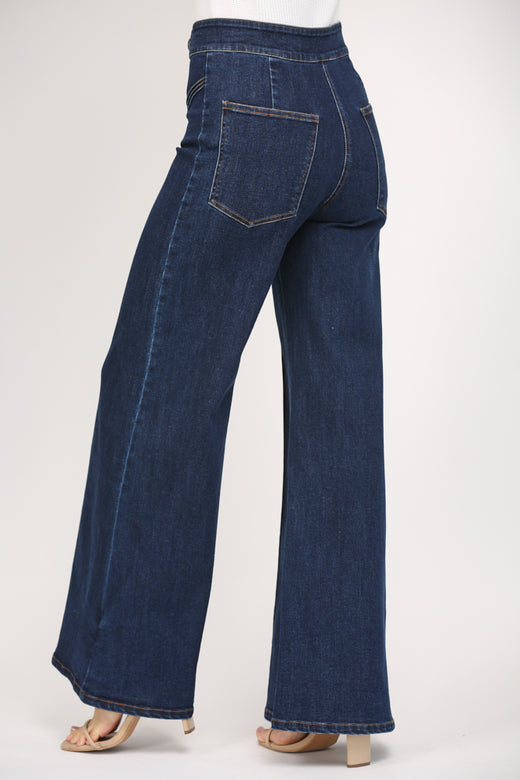 Dark Denim High Waist Wide Leg Jean