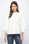 Embroidered Eyelet Bubble Sleeve Shirt