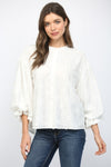 Embroidered Eyelet Bubble Sleeve Shirt