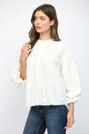 Embroidered Eyelet Bubble Sleeve Shirt