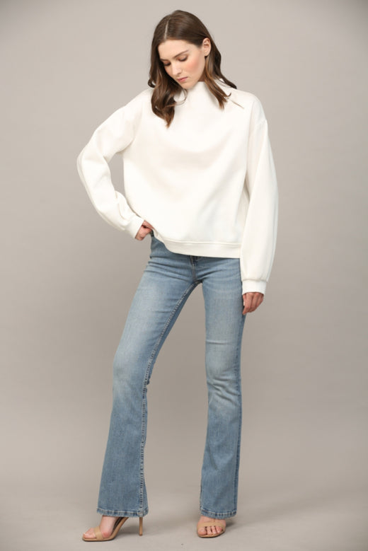 Zipper Trimmed Round Neck Sweatshirt