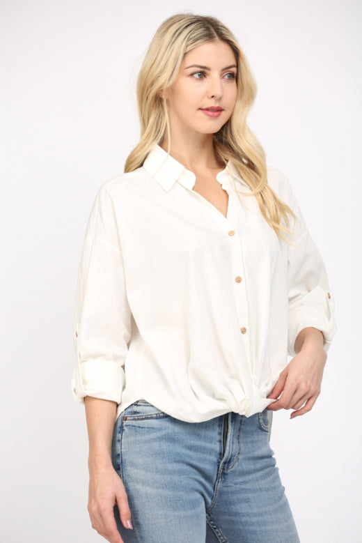 Knotted Front Button Shirt