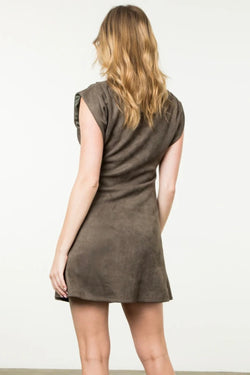 Rolled Neck Suede Dress