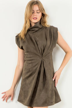 Rolled Neck Suede Dress