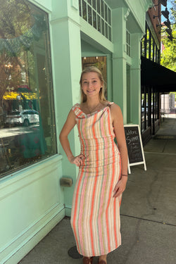 Malibu Striped Ruched Midi