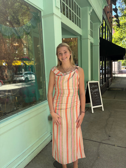 Malibu Striped Ruched Midi