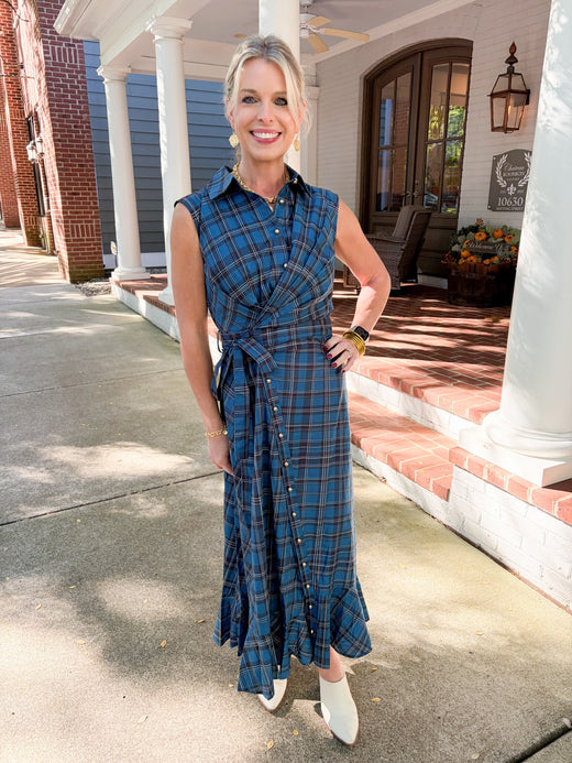 Plaid Collared Midi Dress