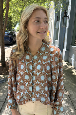 Blue & Brown Button Up Blouse