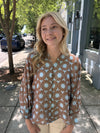 Blue & Brown Button Up Blouse