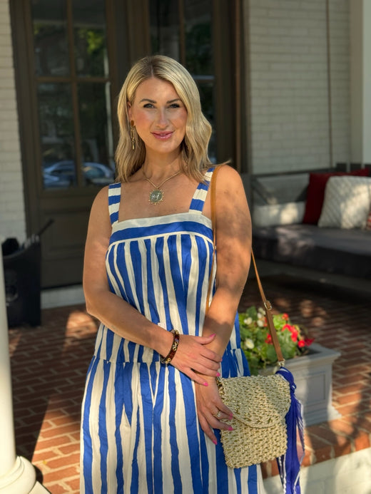 Striped Ribbon Back Midi Dress