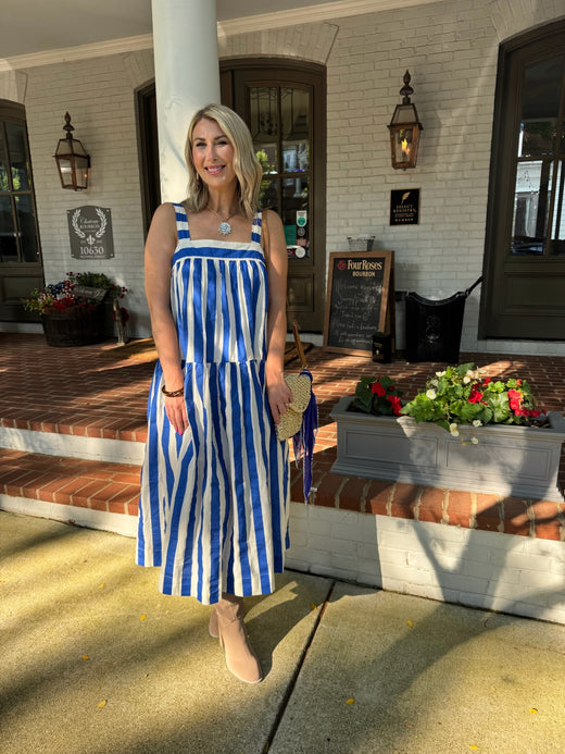Striped Ribbon Back Midi Dress