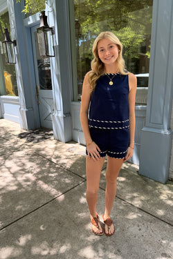 Navy Striped Detail Shorts