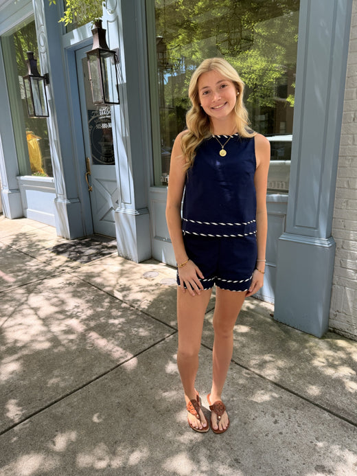 Navy Striped Detail Top